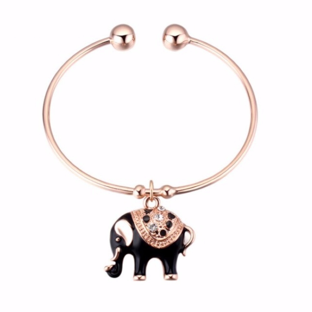 Champagne Bangle with Black Elephant with Swarovski Crystal Accents